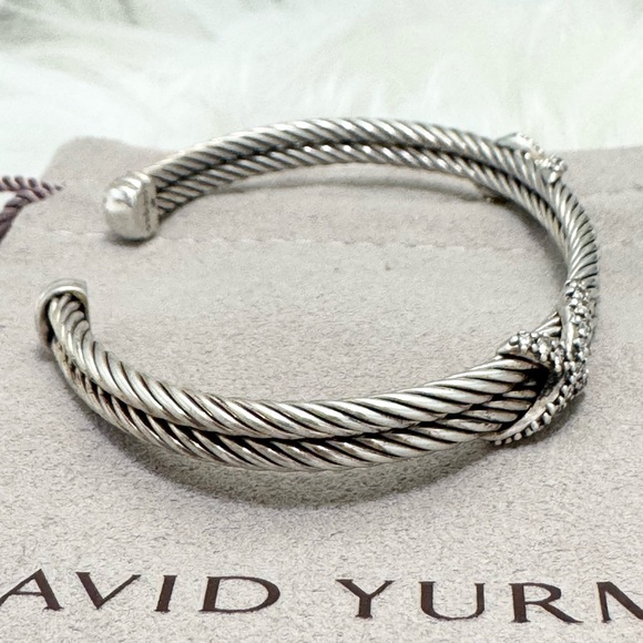 David Yurman .925 Double Diamond Crossover X Double Cable Bracelet - Picture 3 of 10